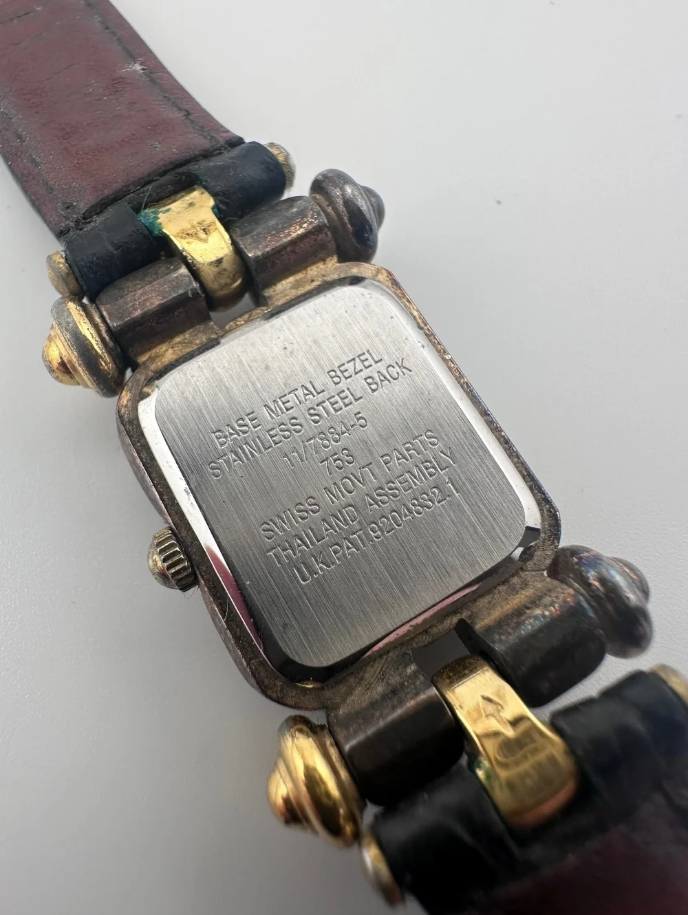 Vintage Anne Klein 29mm Two Tone Quartz Watch Black Leather Band
